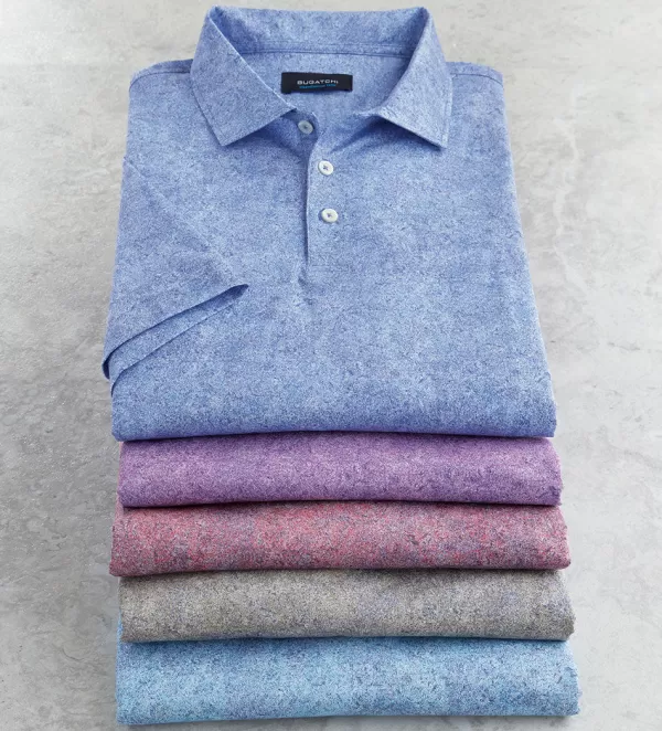 Bugatchi Melange Short Sleeve Polo Shirt- Polos & Knits