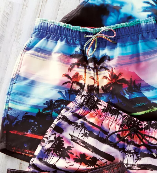 Bugatchi Rainbow Sunset Swim Trunks- Swimwear