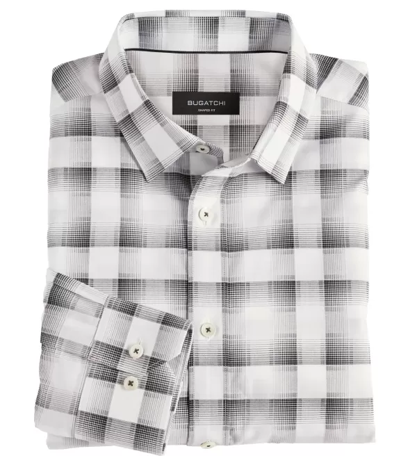 Bugatchi Shadow Plaid Shirt- Long Sleeve Sport Shirts