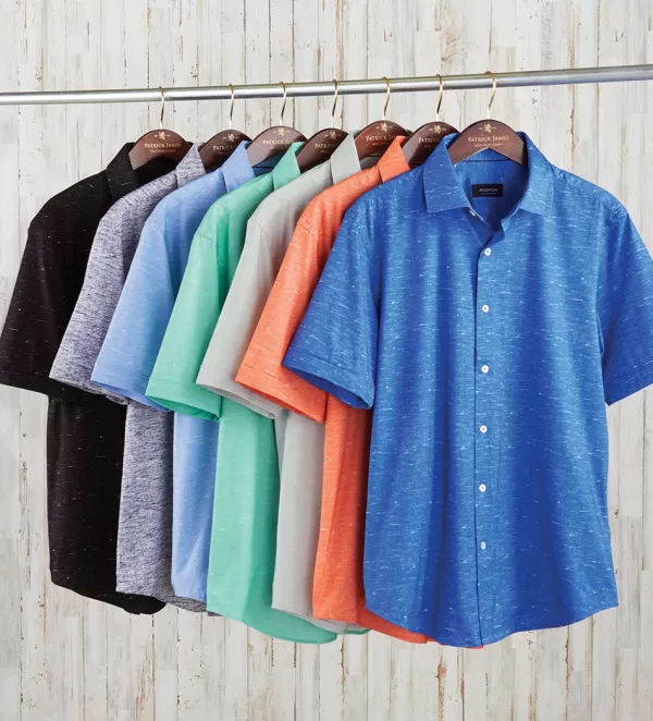 Bugatchi Striated Solid Knit Shirt- Short Sleeve Sport Shirts