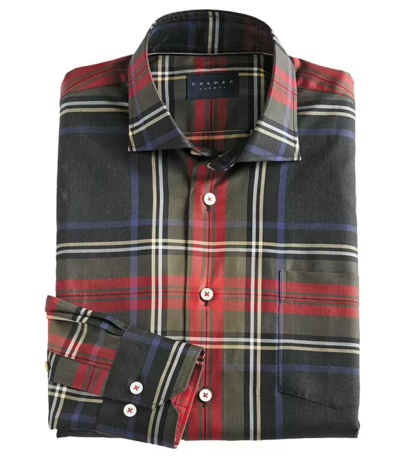 Calder Carmel Christmas Plaid Long Sleeve Sport Shirt- Long Sleeve Sport Shirts