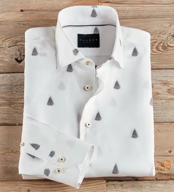 Calder Carmel Long Sleeve Christmas Tree Spread Collar Shirt- Long Sleeve Sport Shirts