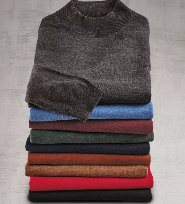 Patrick James Merino Wool Mock Neck Sweater- Pullovers & Layers