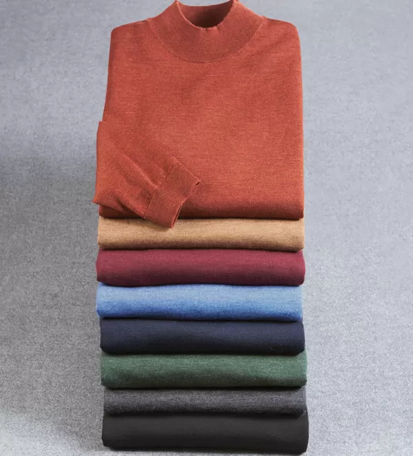 Patrick James Merino Wool Mock Neck Sweater- Polos & Knits