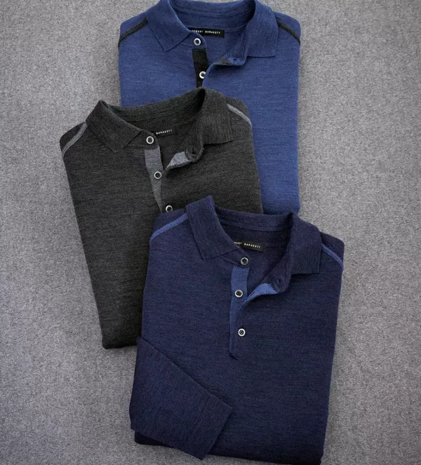 Robert Barakett Renton Wool Long Sleeve Polo Shirt- Polos & Knits