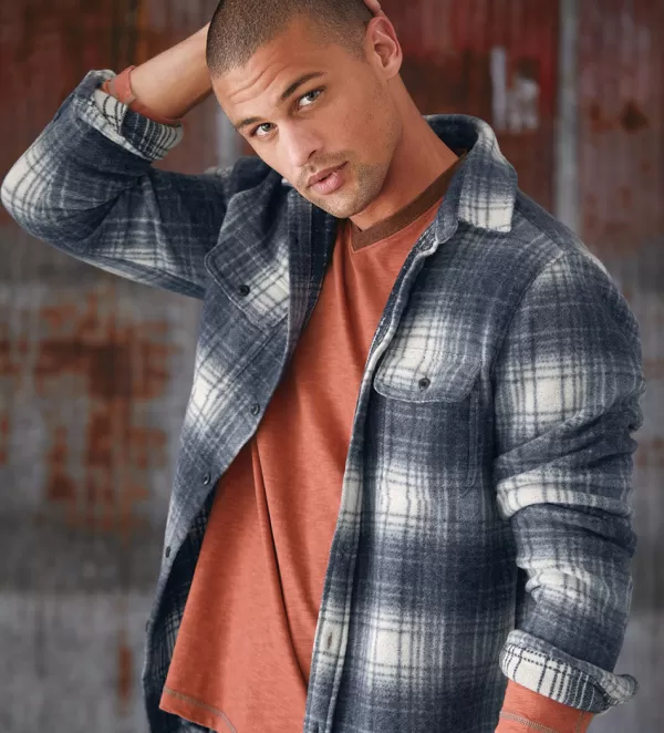 True Grit Lumber Plaid Sweater-Knit Shirt- Long Sleeve Sport Shirts