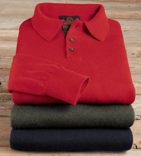 Viyella Merino Suede Trim Polo- Pullovers & Layers